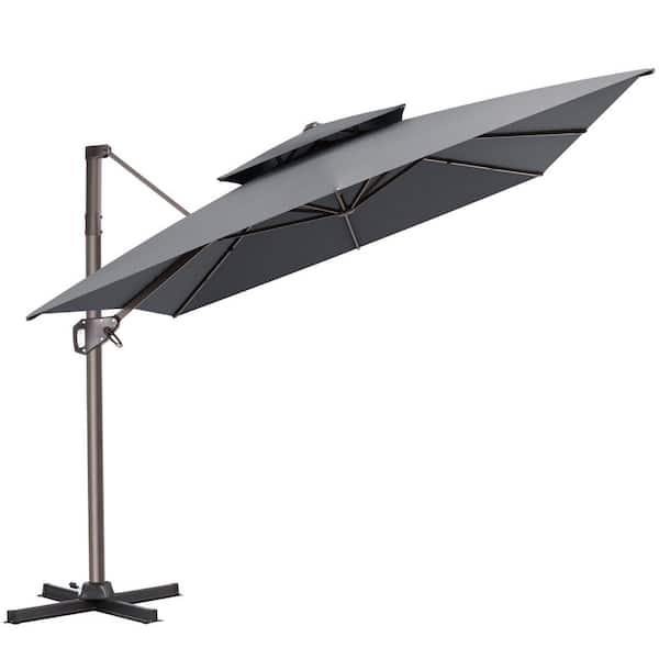 Crestlive Products 11 ft. x 9 ft. Swivel 360° Rotation Double-Top Cantilever Tilt Patio Umbrella in Dark Gray