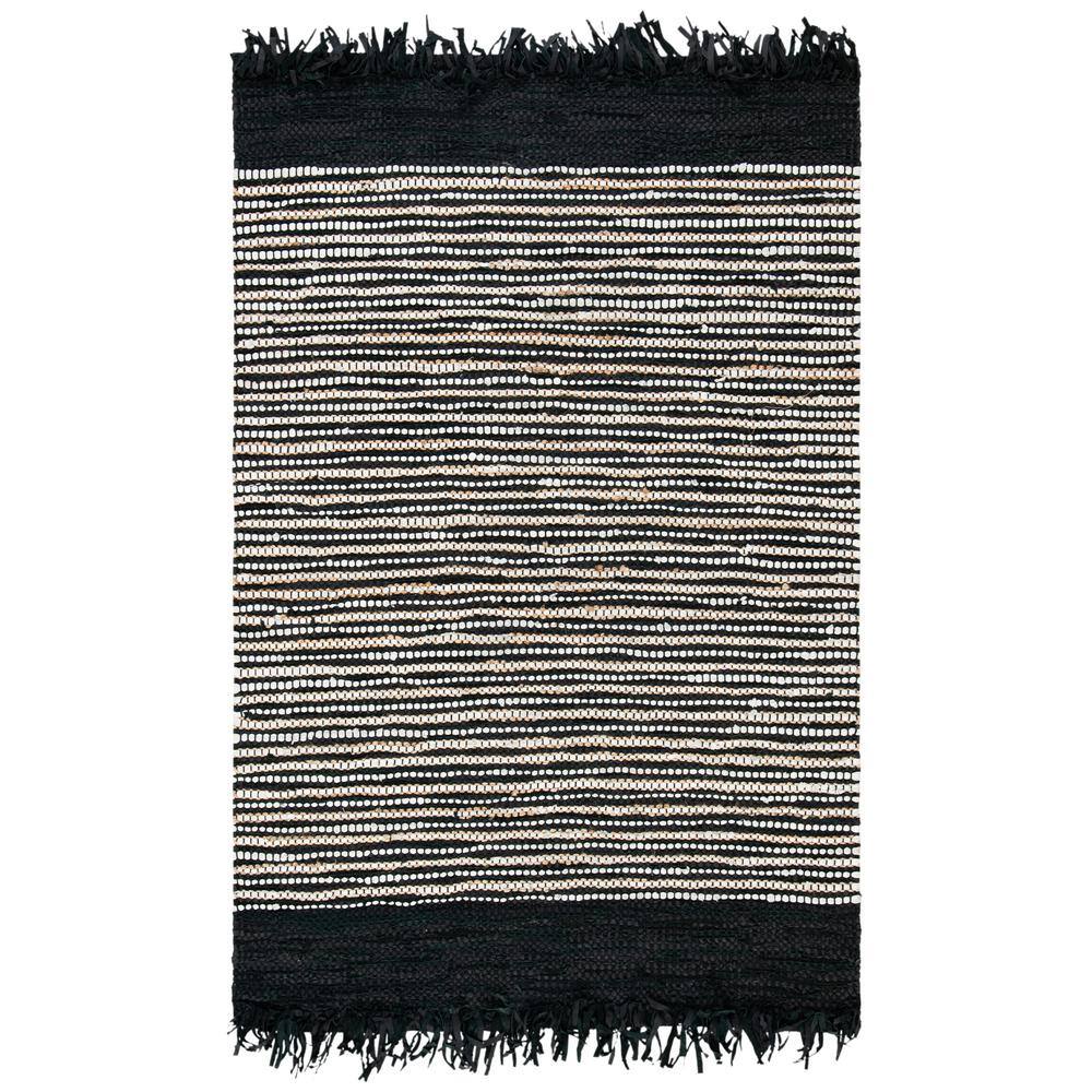 Handmade Black and Multicolor Leather Stripe 4' x 6' Area Rug