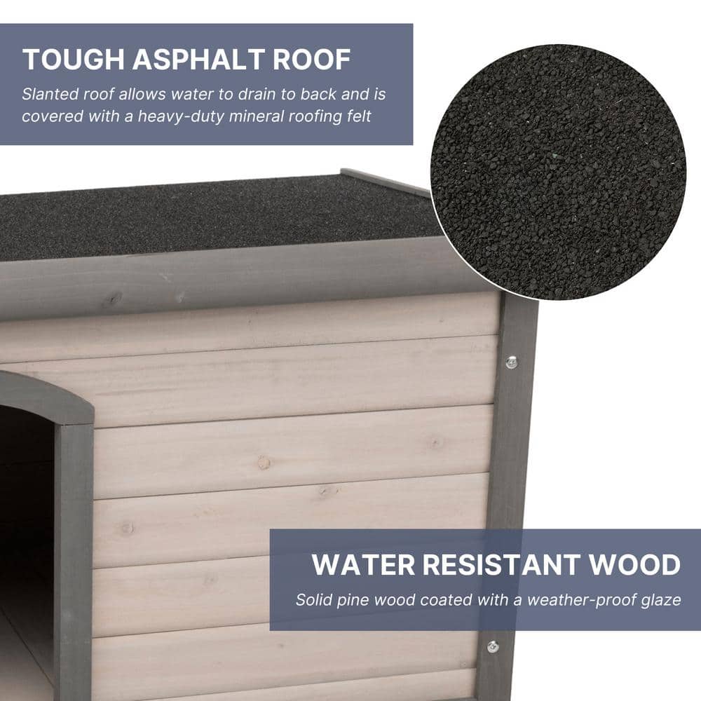 Medium Gray Pine Outdoor Dog House with Hinged Roof