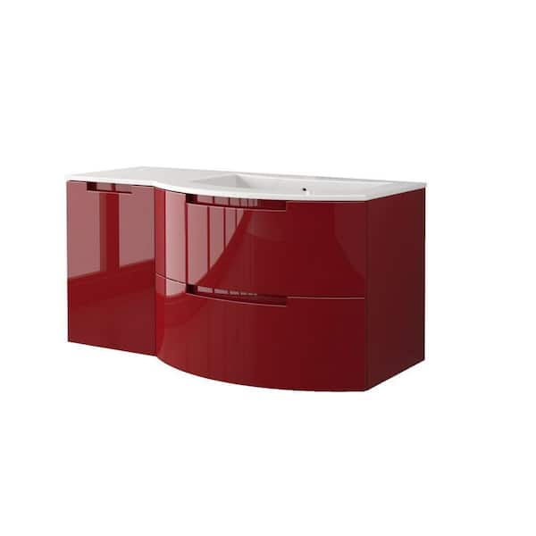 LaToscana Oasi 53 in. Bath Vanity in Glossy Red with Tekorlux Vanity Top in White with White Basin