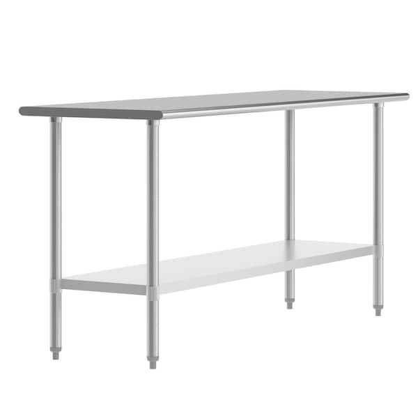 Reese Stainless Steel Metal 72.0 in. Portable Kitchen Prep Table with Adjustable Galvanized Steel Undershelf