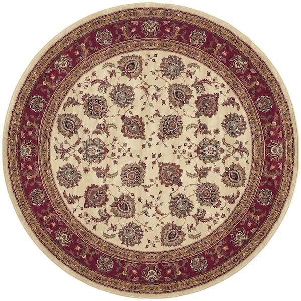 6 ft. Round Blue, Red Medallion Washable Area Rug