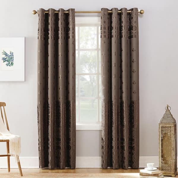 Sun Zero Elidah Bonded Velvet Thermal Mocha Polyester 50 in. W x 95 in. L Grommet 100% Blackout Curtain (Single Panel)