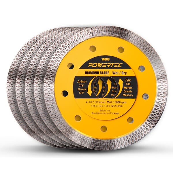 POWERTEC 4-1/2 in. Turbo Mesh Rim Diamond Blade for Angle Grinder, for Cutting Tile, Granite, Marble and Thin Masonry (5-Pack)