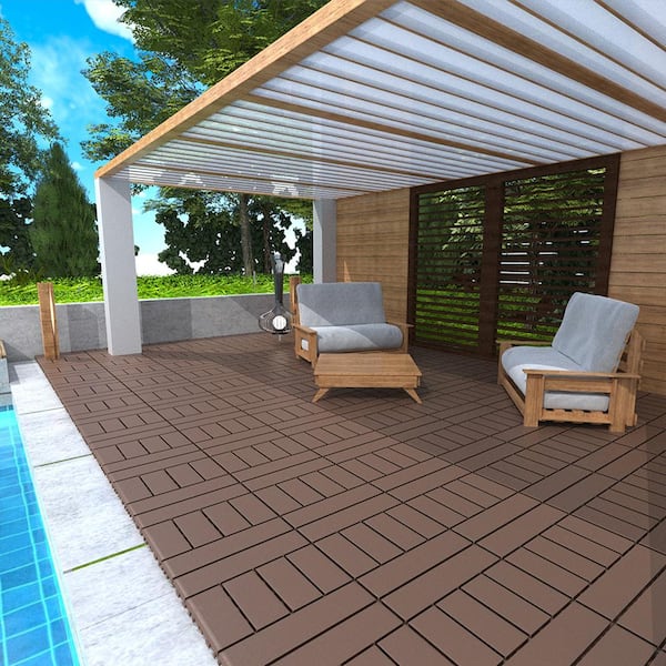 YOFE 1 ft. x 1 ft. All-Weather Outdoor Plastic Interlocking Deck Tiles, Garage Floor Tiles in Brown Pattern 5(44 Per Case)