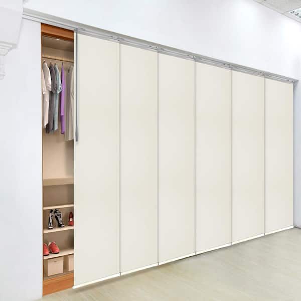 EMOH Putty 70 in. - 130 in. W x 94 in. L Adjustable 6- Panel in Satin Nickel Single Rail Panel Track with 23.5 in. Slates
