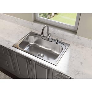 Pergola Drop-In Stainless Steel 33 in. 4-Hole Single Bowl Kitchen Sink