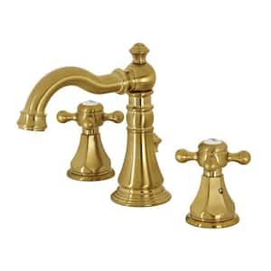 Metropolitan 8 in. Widespread 2-Handle Bathroom Faucets with Pop-Up Drain in Brushed Brass