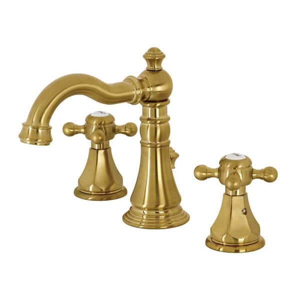 Kingston Brass Metropolitan 8 in. Widespread 2-Handle Bathroom Faucets with Pop-Up Drain in Brushed Brass