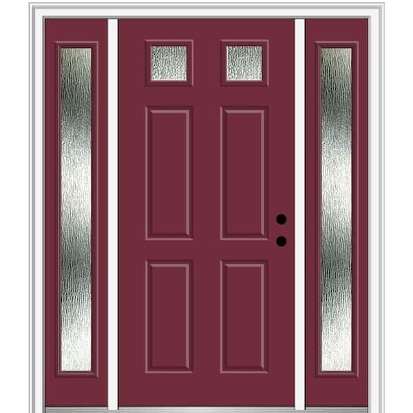 MMI Door 64 in. x 80 in. Left-Hand Inswing Rain Glass Burgundy Fiberglass Prehung Front Door on 6-9/16 in. Frame