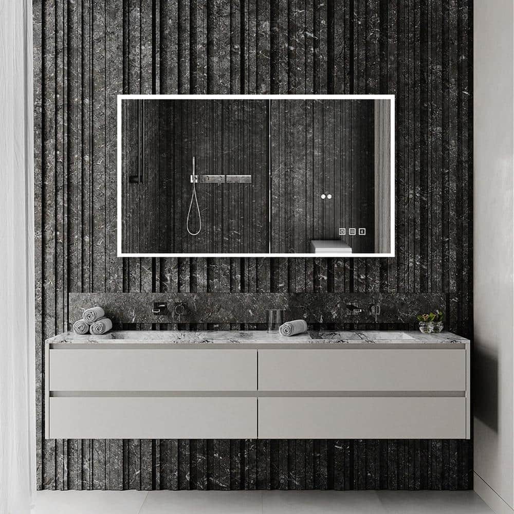 60 in. W x 35 in. H Large Rectangular Frameless Wall-Mount Anti-Fog LED Lig