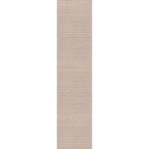 Ormond High-Low Modern Trellis Geometric Beige/Gray 2 ft. x 8 ft. Indoor/Outdoor Runner Rug