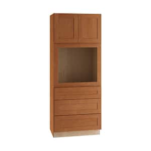 Hargrove Assembled 33x84x24 in. Plywood Shaker Oven Kitchen Cabinet Soft Close in Stained Cinnamon