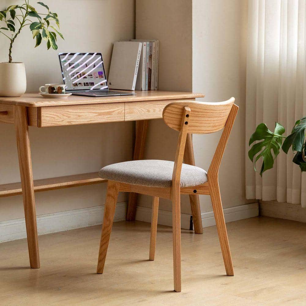 White Mid Century Modern Oak Dining Chairs with Curved Back, Farmhouse Side Chair for Living Room,Dining Room (Set of 2)