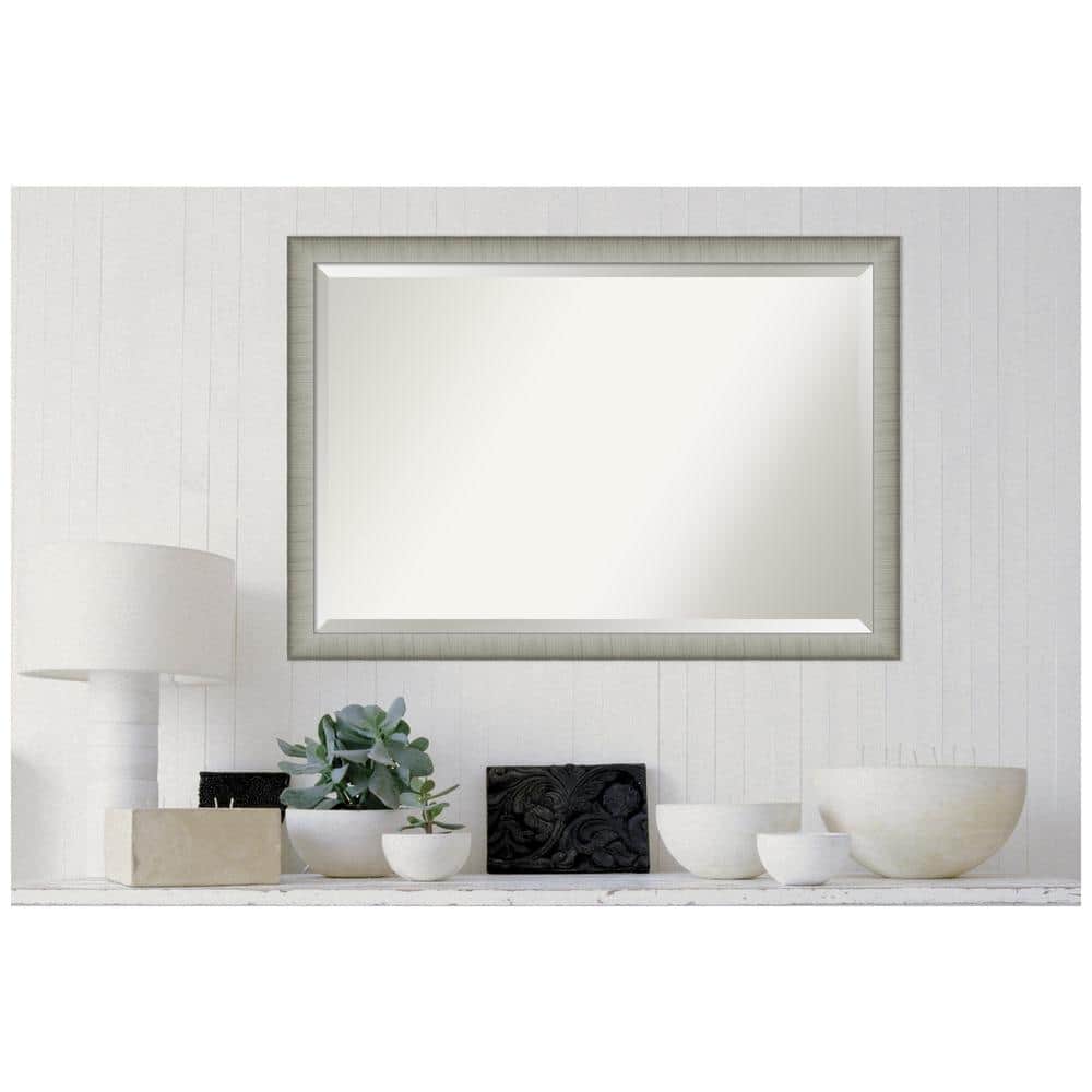 Elegant Brushed Pewter Rectangular Bathroom Wall Mirror