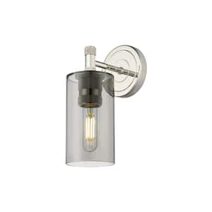 Crown Point 3.89 in. 1-Light Polished Nickel Wall Sconce with Glass Shade