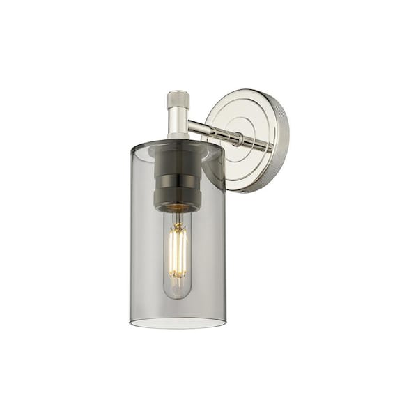 Innovations Crown Point 3.89 in. 1-Light Polished Nickel Wall Sconce with Glass Shade