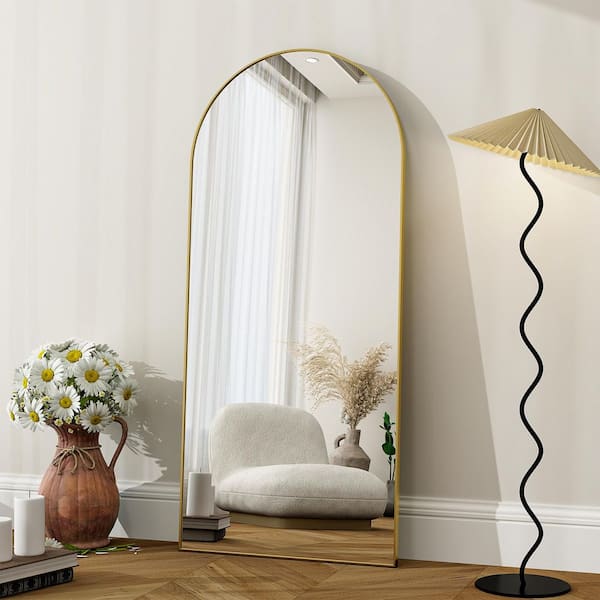 XRAMFY Gold 30 in. W x 67 in. H Arched Modern Metal Framed Floor Mirror Full Length Mirror