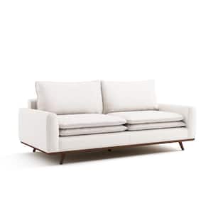 Kasi 82 in. Round Arm Cotton Linen Blend Rectangle Sofa in Oak/White with Feather Blend