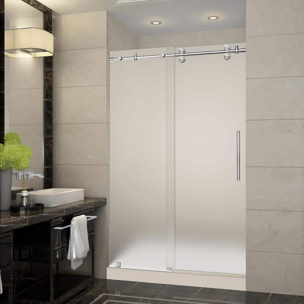 Langham 48 in. x 36 in. x 77.5 in. Frameless Sliding Shower Door with Frosted in Stainless Steel with Center Base price history on PriceWatchPro