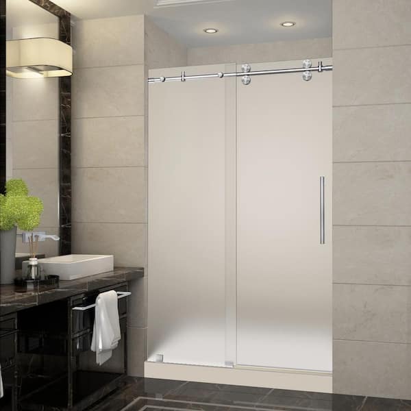 Aston Langham 48 In X 36 In X 77 5 In Frameless Sliding Shower Door With Frosted In Stainless