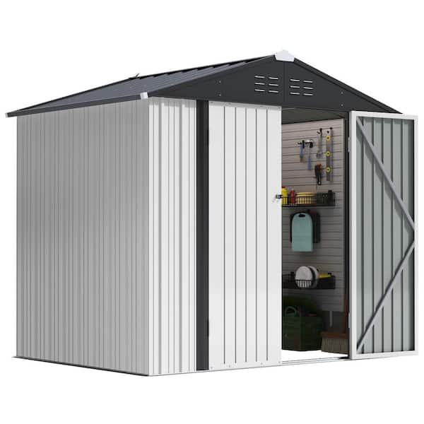 Tozey 8 ft. W x 6 ft. D Outdoor Storage Metal Shed Utility Patio Shed for Garden and Backyard 48 sq. ft. in White