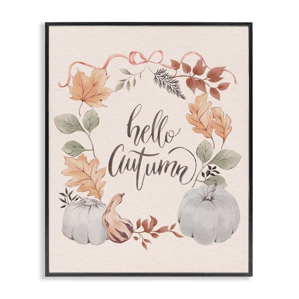Stupell Industries Hello Autumn with Garland by Andrea Jasid Grassi Black Framed Animal Giclee Art Print 14 in. x 11 in.