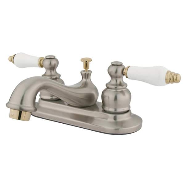 Kingston Brass Restoration 4 in. Centerset 2-Handle Bathroom Faucet with Plastic Pop-Up in Brushed Nickel/Polished Brass