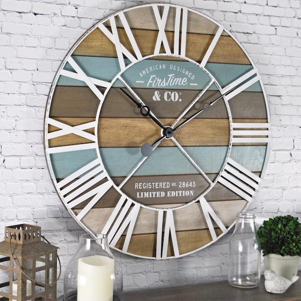 FirsTime & Co. 24 in. Maritime Distressed Teal Planks Wall Clock 00257 ...