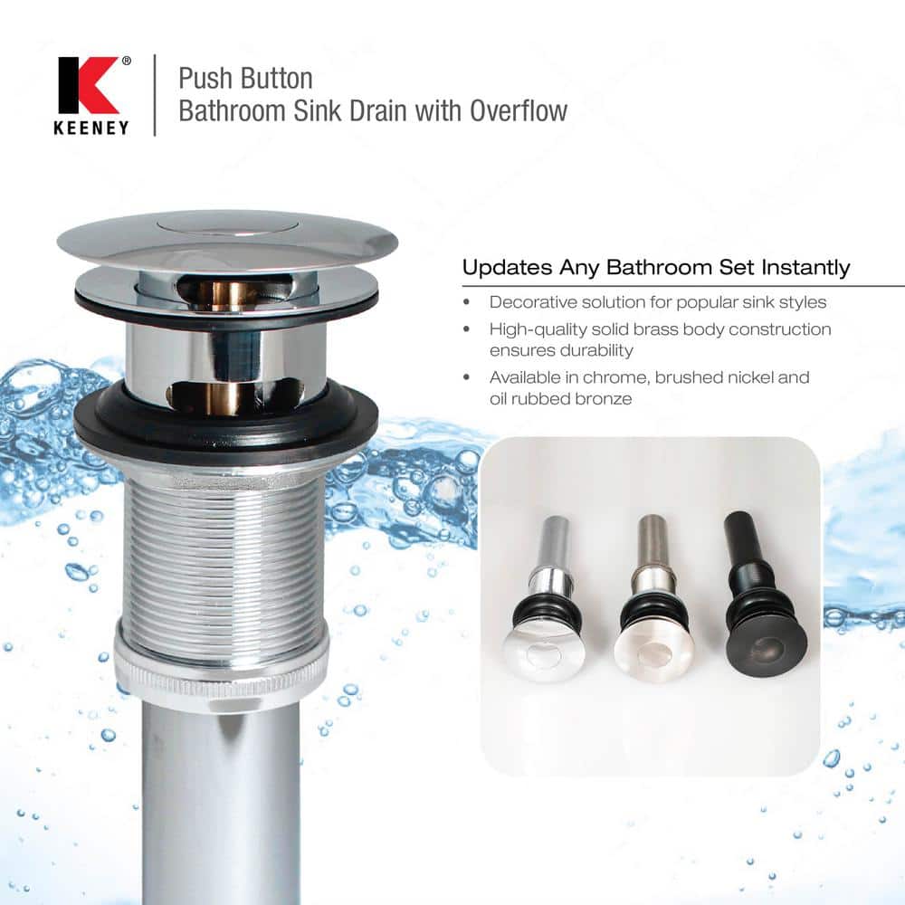Chrome Push Button Bathroom Sink Drain with Overflow