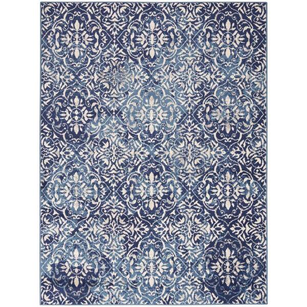 Nourison Jubilant Navy Ivory 8 ft. x 10 ft. Brocade Contemporary Area Rug