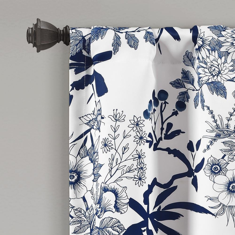 Navy and White Floral Botanical Garden Window Valance