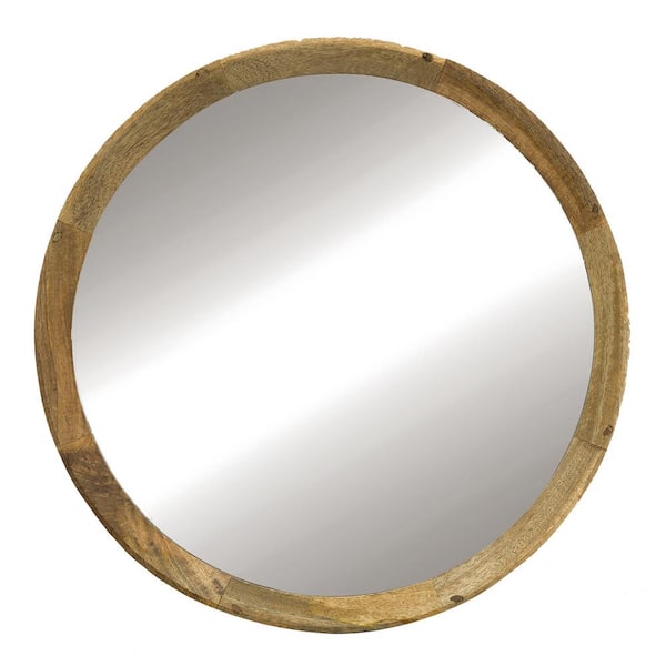 Unbranded 19.8 in. W x 19.8 in. H Small Round Wood Framed Wall Bathroom Vanity Mirror in Natural Brown