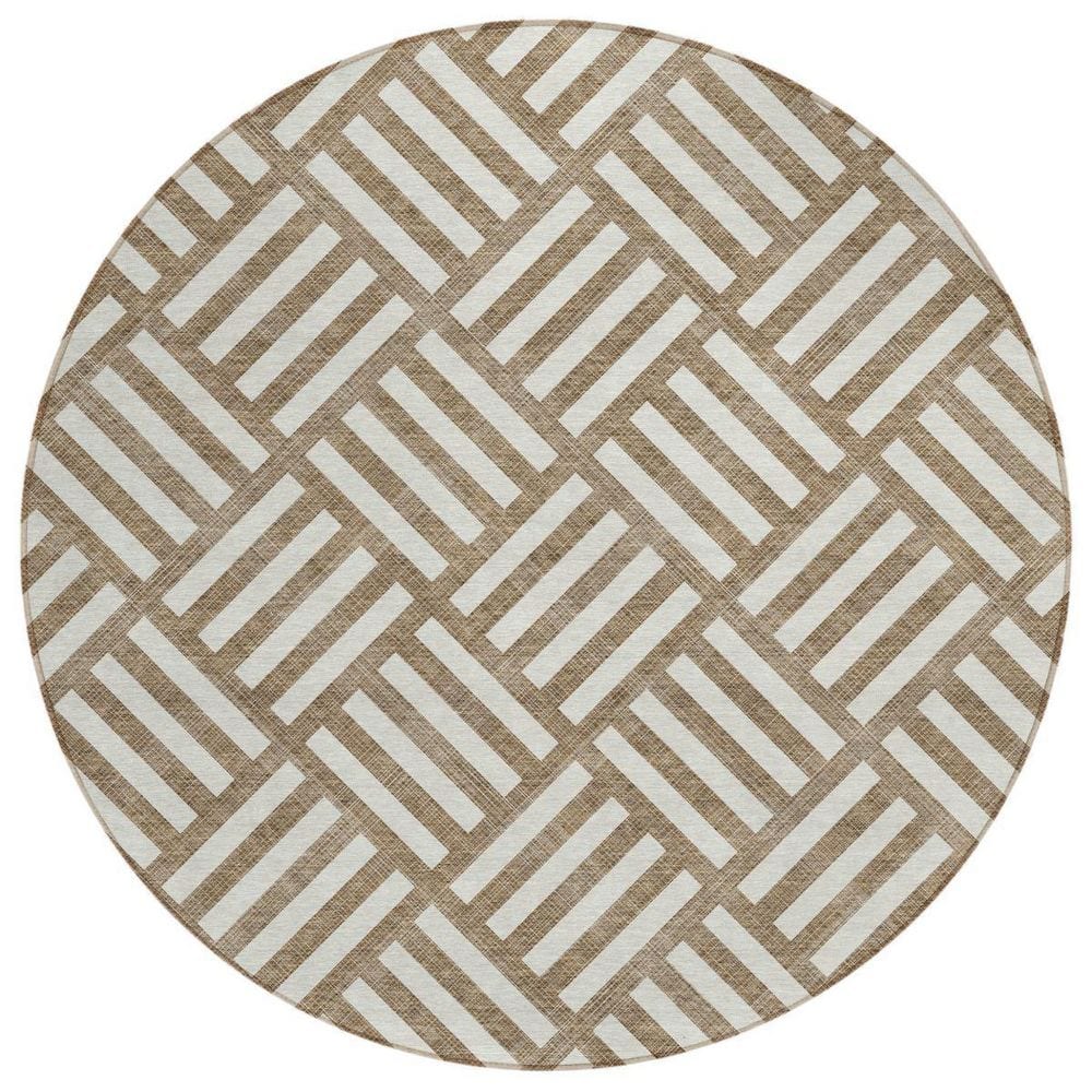 Brown, Ivory 8 ft. Round Woven Geometric Polyester Round Indoor/Outdoor Area Rug price history on PriceWatchPro