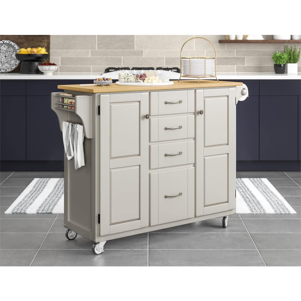 White and Natural Wood Kitchen Cart with Storage