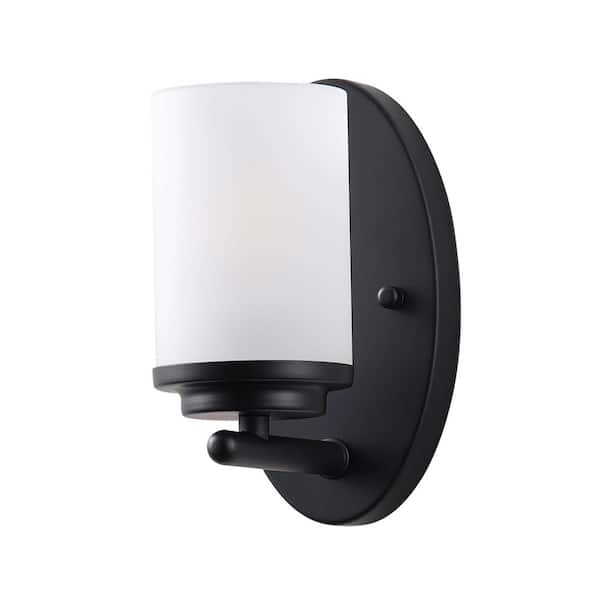 Modern 4.33 in. 1-Light Matte Black Wall Sconce Contemporary Wall Light Fixture with Frosted Glass Shade