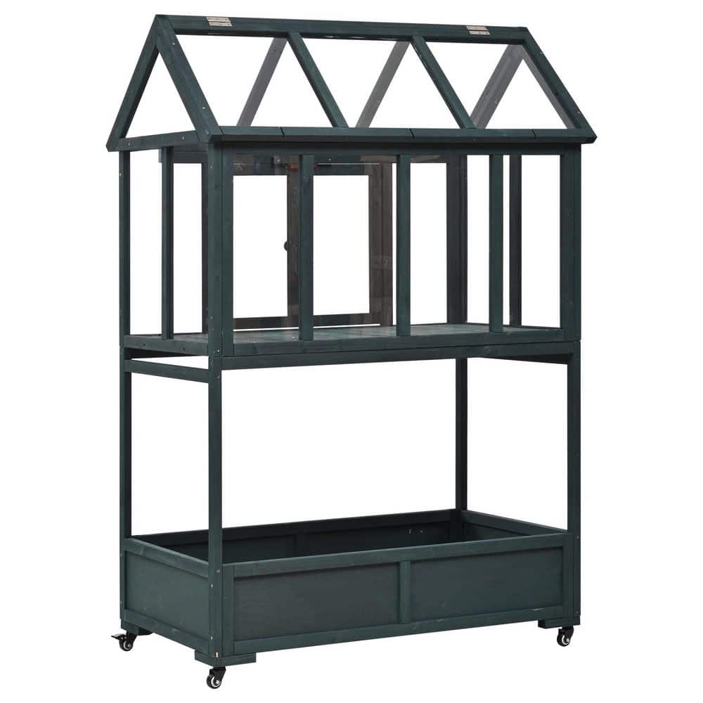 47.2 in. W x 23.6 in. D x 69.3 in. H Wood Green Portable Mini Greenhouse wi