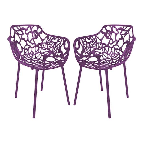 Leisuremod Purple Devon Modern Aluminum Patio Stackable Outdoor Dining Chair (Set of 2)