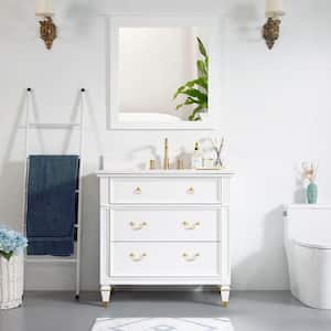 32 in. W x 33 in. H Rectangular Wood Framed Wall Bathroom Vanity Mirror in White, Vertical Hanging, Solid Wood