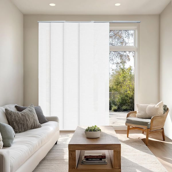 Porcelain Light Filtering Adjustable Sliding Panel Track Blind with 23 in. Slats 86 in. W x 96 in. L