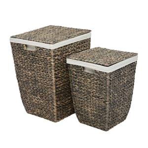 Seagrass Handmade Storage Basket with Liner and Matching Tops (Set of 2)