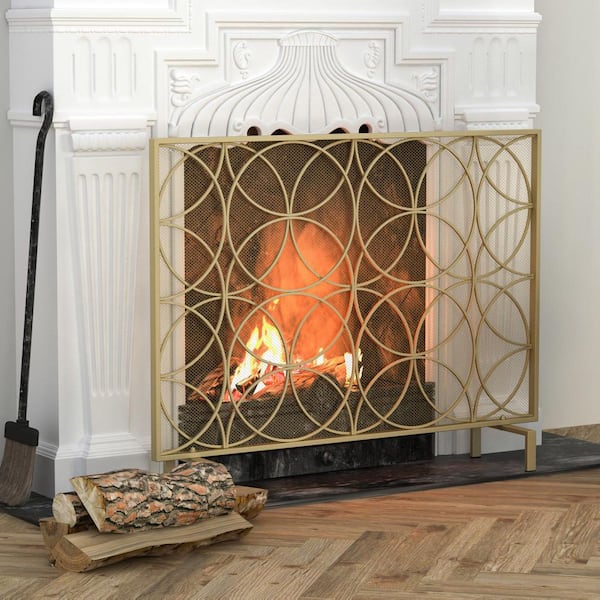 Kingdely 41 in. Iron Gold Single Panel Durable Fireplace Screen , Home decor