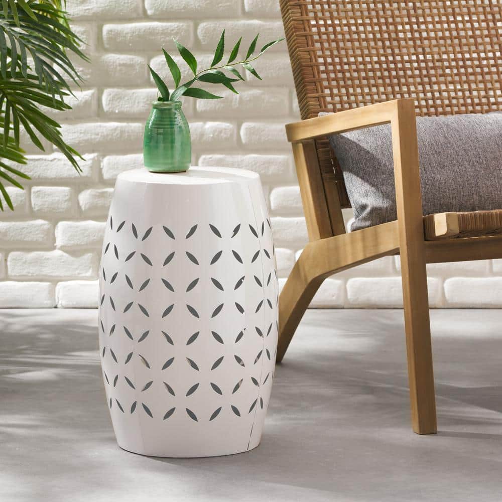 White Iron 12.25" Round Outdoor Patio Side Table