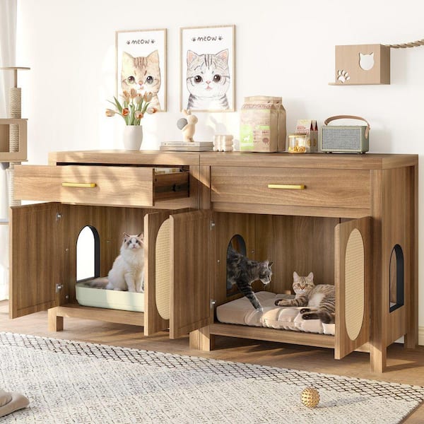 Nestfair Espresso 34 in. H Storage Cabinet Hidden Cat Litter Box