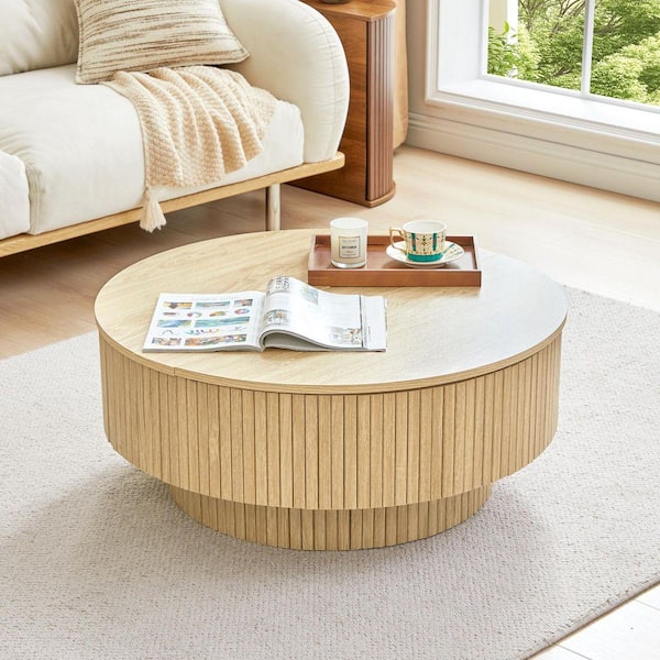 ATHMILE Round Lift Top Coffee Table, 33.07 in. Natural MDF with