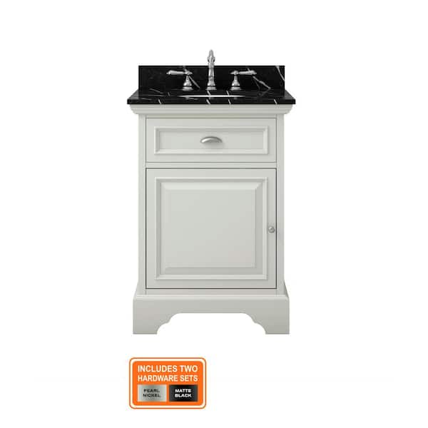 Sadie 25 in. Single Sink Matte Pearl Bath Vanity with Black Marquina Quartz Top (Assembled)