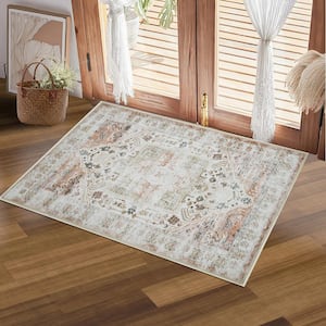 Taupe 3 ft. x 5 ft. Vintage Floral Print Distressed Indoor Area Rug