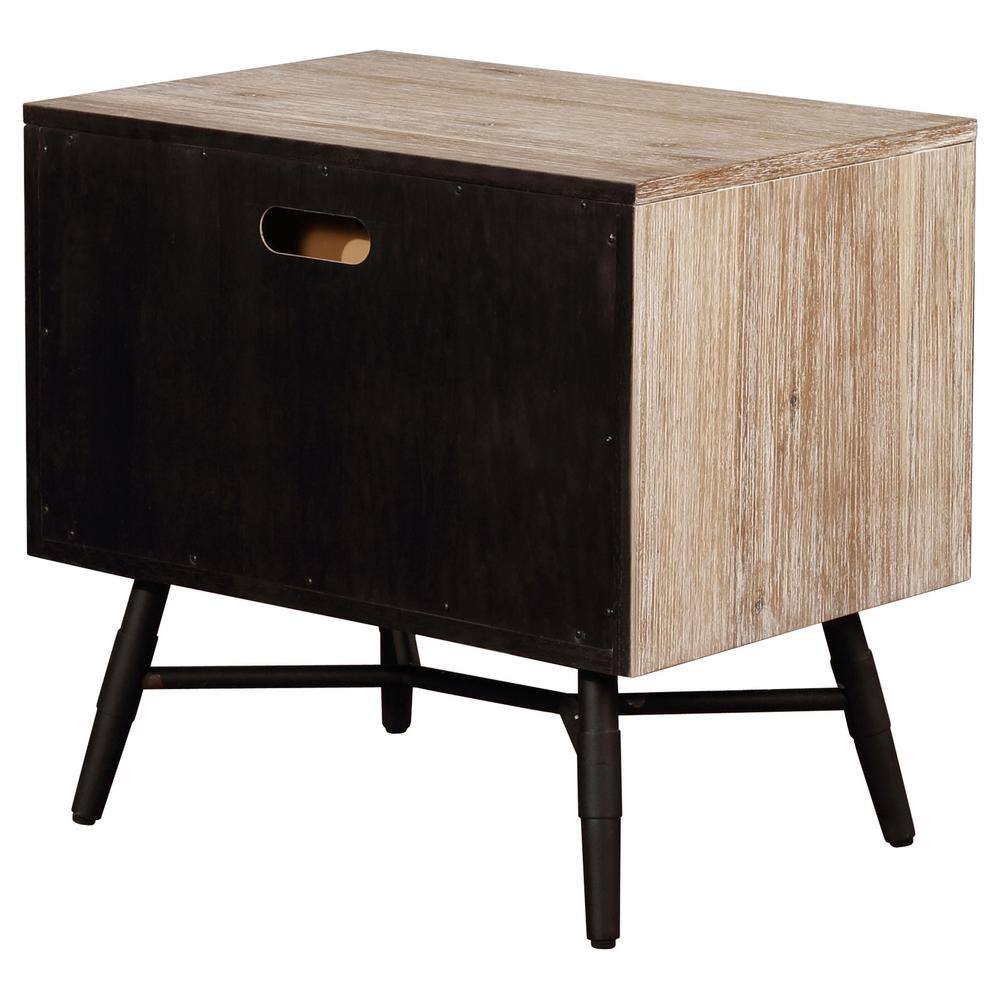 Marlow Rough Sawn Multi 2-Drawer Nightstand with Black Metal Legs