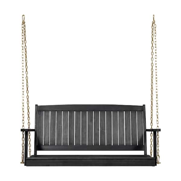 Tenleaf 48.25 in. W Dark Gray Acacia Wood and Metal Outdoor Porch Swing