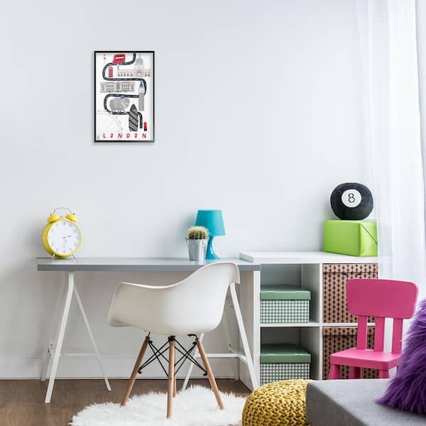 London Whimsical Travel City by Carla Daly Black Framed Abstract Giclee Art Print 18 in. x 12 in.